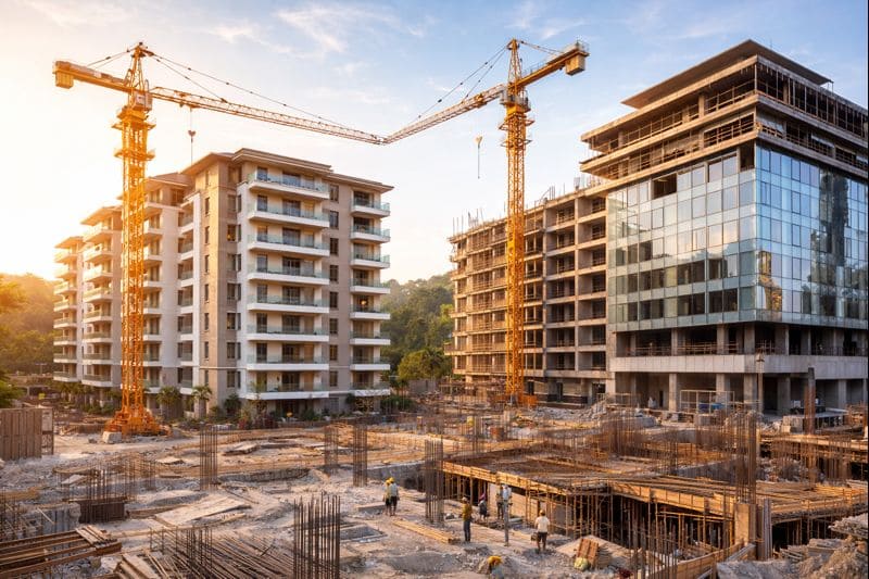 ChatGPT Image Jan 14, 2026, 02_59_57 PM Residential and commercial building construction project in Chennai with modern apartments and office building under development